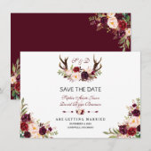 Bourgondische Marsala Bloemige Geweien Save The Da Date (Voorkant / Achterkant)