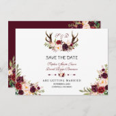 Bourgondische Marsala Bloemige Geweien Save The Da Save The Date (Voorkant / Achterkant)