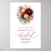 Bourgondische marsala boho bruiloft feest welkom b poster (Voorkant)