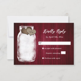 Bourgondische Mason Jar Wood Lights Wedding RSVP K Kaartje