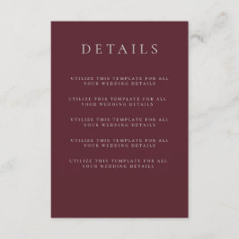 Bourgondische Merlot Wedding Details Kaart