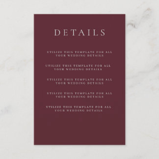 Bourgondische Merlot Wedding Details Kaart