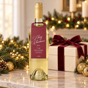 Bourgondische Merry Christmas Persoonlijke Fles Flessenhanger