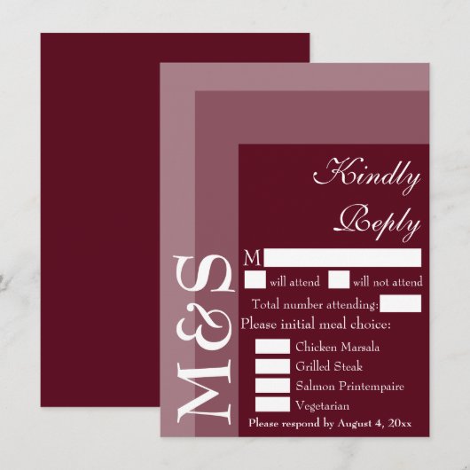 Bourgondische moderne bruiloft RSVP Kaart (Voorkant / Achterkant)