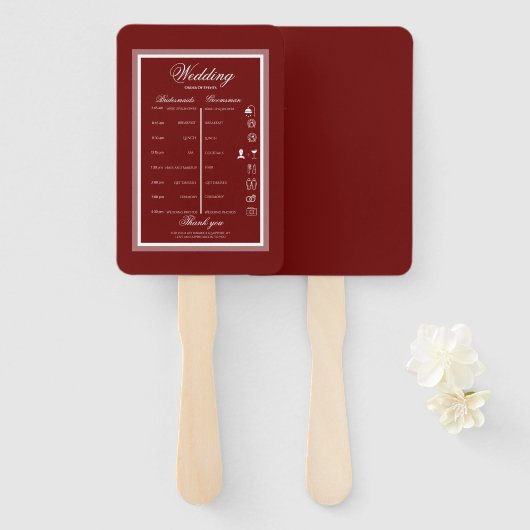 Bourgondische moderne elegante bruiloft handwaaier (Voorkant en achterkant)