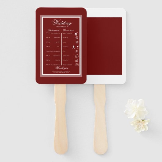 Bourgondische moderne elegante bruiloft handwaaier (Voorkant en achterkant)