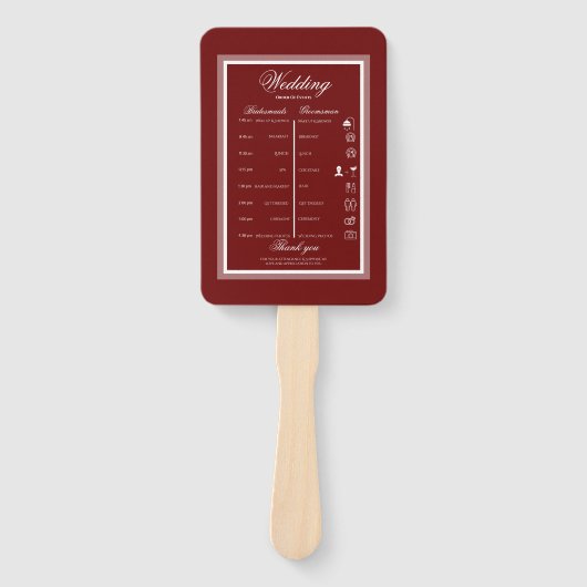 Bourgondische moderne elegante bruiloft handwaaier (Voorkant)