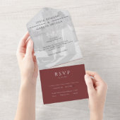 Bourgondische moderne foto bruiloft all in one uitnodiging (Afscheurbaar)