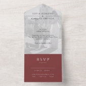 Bourgondische moderne foto bruiloft all in one uitnodiging (Binnen)