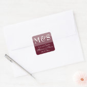 Bourgondische moderne script bruiloft vierkante sticker (Envelop)