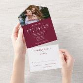 Bourgondische Monogram Foto Trouwdatum All In One Uitnodiging (Afscheurbaar)