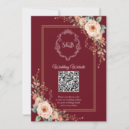 Bourgondische Monogram QR Code Huwelijks Bijlageka (Voorkant)