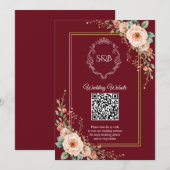 Bourgondische Monogram QR Code Huwelijks Bijlageka (Voorkant / Achterkant)