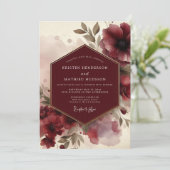 Bourgondische Moody Bloom Bruiloft Kaart (Staand voorkant)