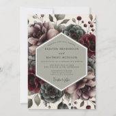 Bourgondische Moody Bloom Bruiloft Kaart (Voorkant)