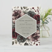 Bourgondische Moody Bloom Bruiloft Kaart (Staand voorkant)