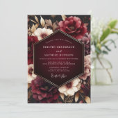 Bourgondische Moody Bloom Romantische Bruiloft Kaart (Staand voorkant)