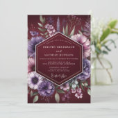 Bourgondische Moody Botanische Bruiloft Kaart (Staand voorkant)