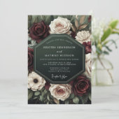 Bourgondische Moody Botanische Bruiloft Kaart (Staand voorkant)