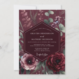 Bourgondische Moody Botanische Romantische Bruilof Kaart
