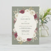 Bourgondische mosbloemen bruiloft kaart (Staand voorkant)