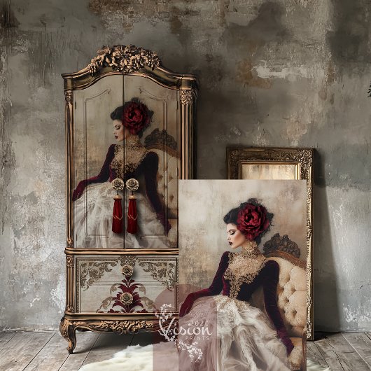 Bourgondische muze, elegant portret en bloemen tissuepapier