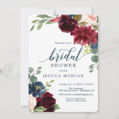 Bourgondische Navy Bridal Shower Invitation Kaart (Voorkant)