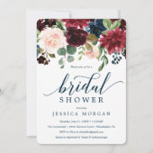 Bourgondische Navy Bridal Shower Invitation Kaart (Voorkant)