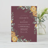 Bourgondische oker blad eucalyptus bruiloft kaart (Staand voorkant)