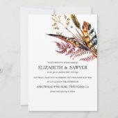 Bourgondische & Oranje Boho-herfstbruiloft Kaart (Voorkant)
