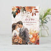 Bourgondische Oranje bruidegom bruidsparen Douche Kaart (Staand voorkant)