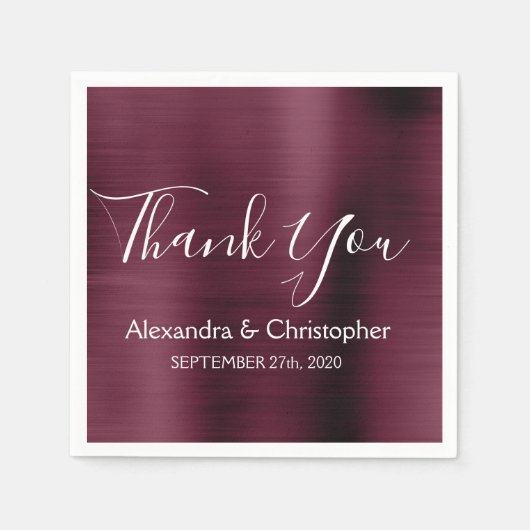 Bourgondische Paarse bruiloft Dank u Servet (Voorkant)