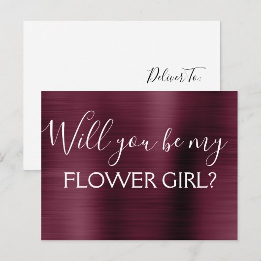 Bourgondische Paarse Elegant Bloemenmeisje Wedding Uitnodiging Briefkaart (Voorkant / Achterkant)