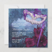 Bourgondische Paarse Masquerade Party Invitations Kaart (Achterkant)