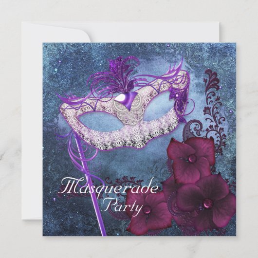 Bourgondische Paarse Masquerade Party Invitations Kaart (Voorkant)