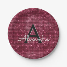 Bourgondische Paarse Sparkle Monogram Verjaardag