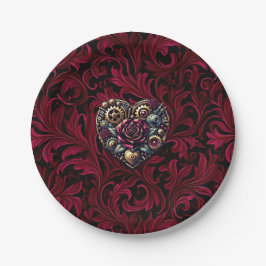 Bourgondische Paisley Steampunk Hart Trouw Papieren Bordje