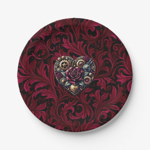 Bourgondische Paisley Steampunk Hart Trouw Papieren Bordje