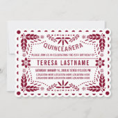 Bourgondische papel picado geschulpte Quinceañera Kaart (Voorkant)