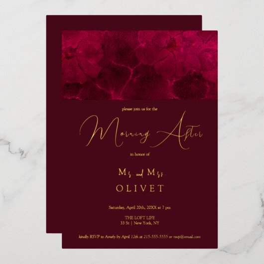 Bourgondische passie 's morgens na folie uitnodiging (Voorkant / Achterkant)