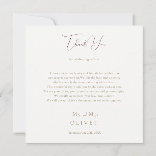 Bourgondische Passie Trouw Dankkaart Kaart (Achterkant)