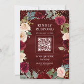 Bourgondische Perzik Bloemige QR Code Moslim Bruil Kaart (Achterkant)