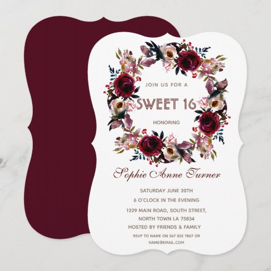 Bourgondische Perzik Bloemrijke Sweet Sixteen Fees Kaart (Voorkant / Achterkant)