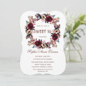 Bourgondische Perzik Bloemrijke Sweet Sixteen Fees Kaart (Staand voorkant)