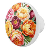 Bourgondische perzikbloemen roze pioenroos bloempa keramische knop (Rechts)