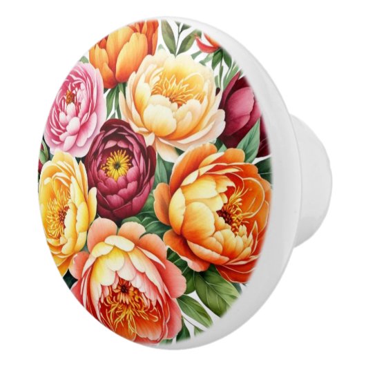 Bourgondische perzikbloemen roze pioenroos bloempa keramische knop (Rechts)