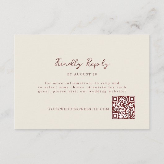 Bourgondische pijnboom QR-code bruiloft RSVP kaart (Achterkant)
