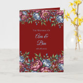 Bourgondische pioen en blauw Roos bruiloft dank u Kaart (Gele Bloem)