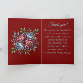 Bourgondische pioen en blauw Roos bruiloft dank u Kaart