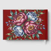 Bourgondische pioen en blauw Roos bruiloft Gastenboek (Achterkant)